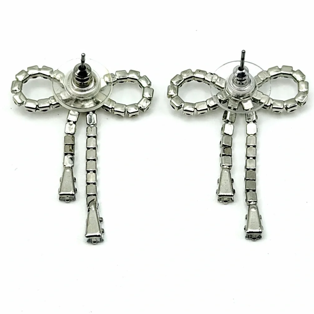 NWT Coach Crystal Pavé Bow Fringe Earrings – Clear Rhinestone Studs MSRP $118 - Picture 3 of 9